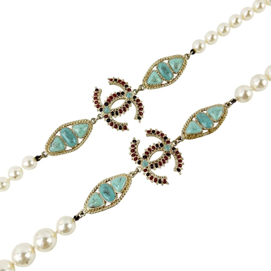 シャネル ■中古■104cm■ ココマーク ロング ネックレス アクセサリー フェイクパール 色石 ホワイト ライトグリーン 箱 【680304】8 |  | 02