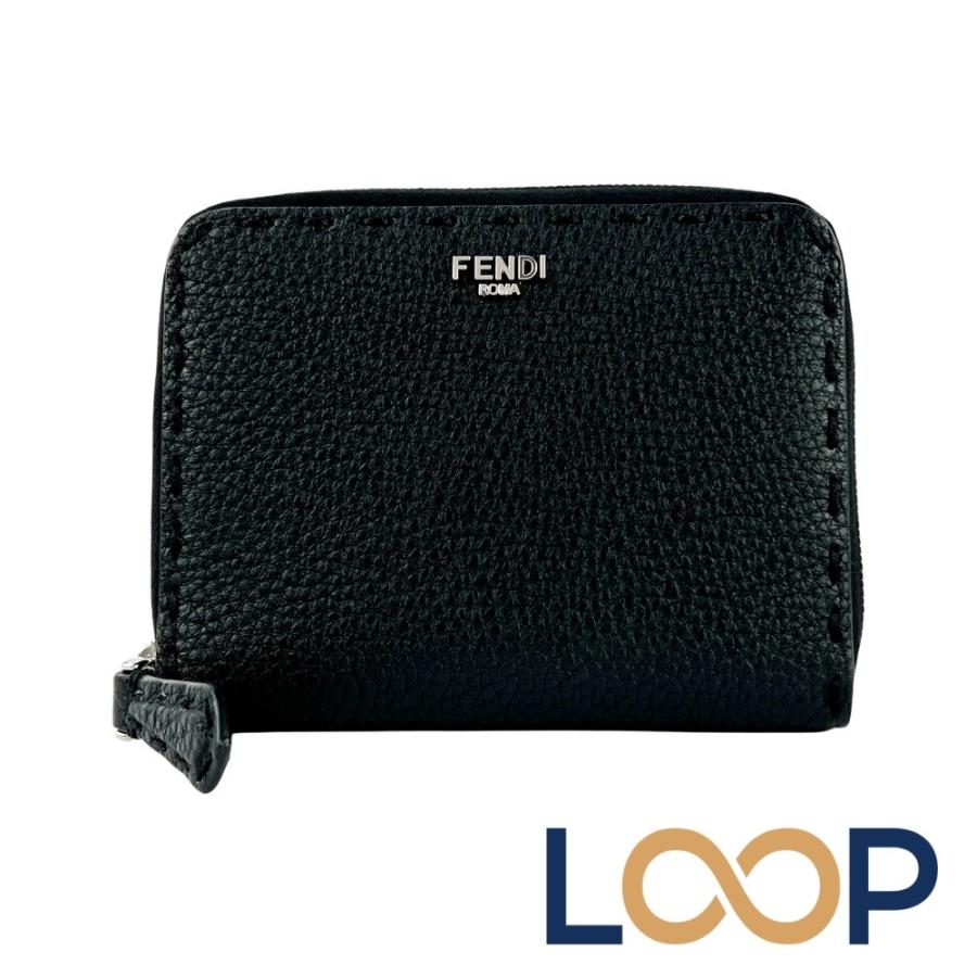 フェンディ ■美品■ セレリア 二つ折り 財布 ウォレット ラウンドジップ ステッチ レザー ブラック 【680649】11 | 