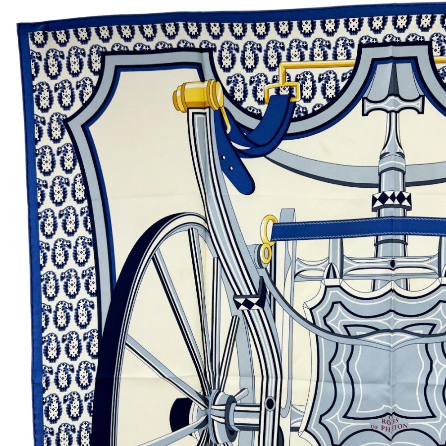エルメス ■美品■ カレ90 スカーフ 四輪馬車の車輪 LES ROUES DE PHAETON シルク ブルー ベージュ 箱 【683374】8 |  | 01