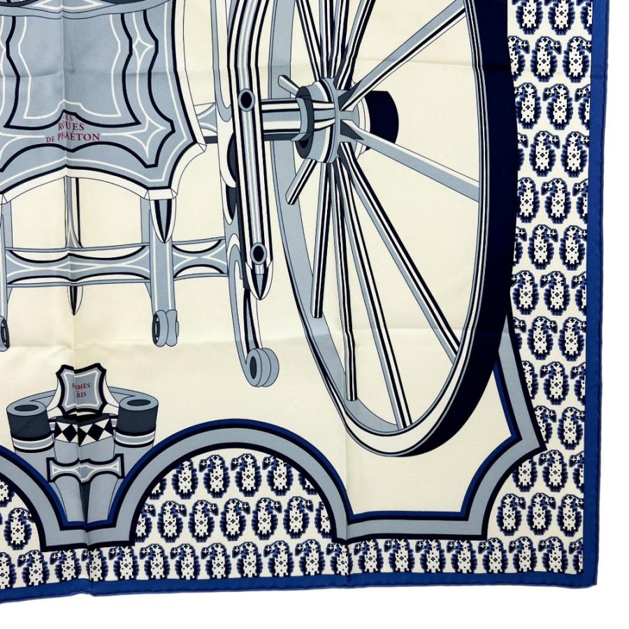 エルメス ■美品■ カレ90 スカーフ 四輪馬車の車輪 LES ROUES DE PHAETON シルク ブルー ベージュ 箱 【683374】8 |  | 04