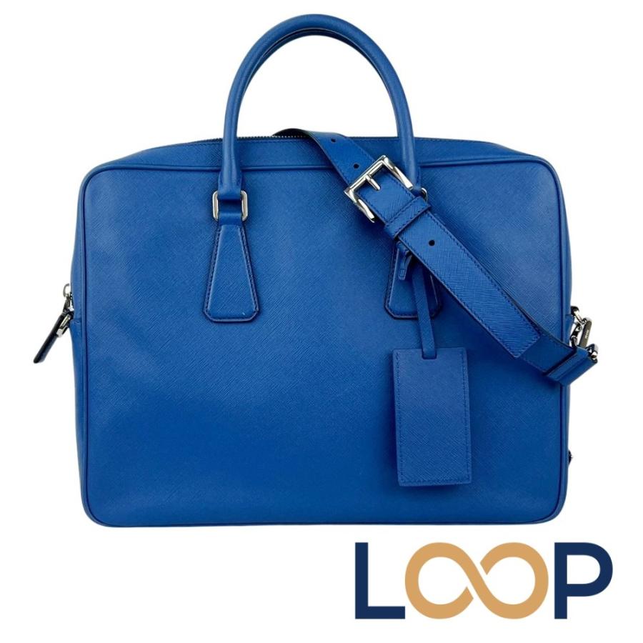 プラダ ■美品■ 2WAY ブリーフケース ビジネス バッグ ショルダー カバン トライアングルロゴ レザー ブルー VS0363 【687846】5 | 