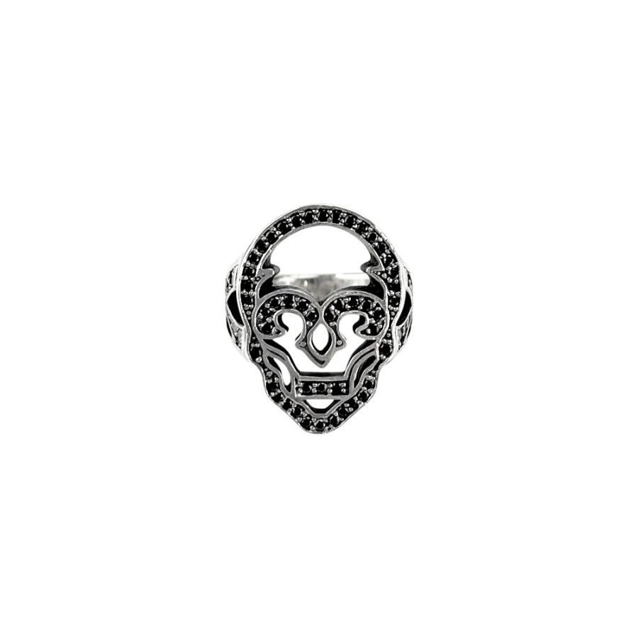 ジャスティンデイビス ■美品■ ホロウスカル リング 指輪 アクセサリー 黒石 SV925 シルバー #13 【690884】13 |  | 04