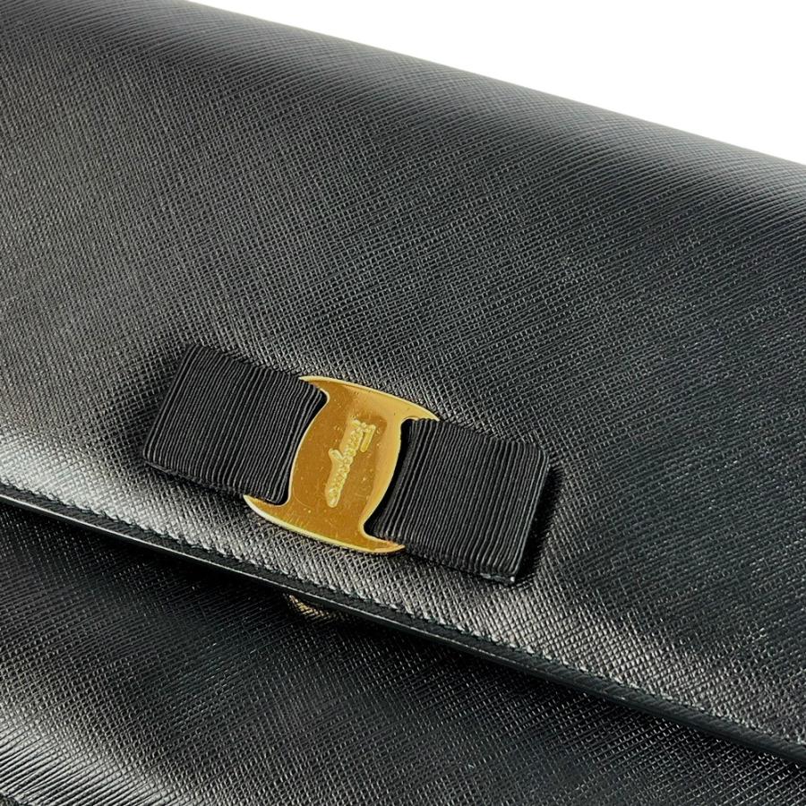 フェラガモ ■美品■ ヴァラ リボン チェーン ショルダー バッグ レザー GP ブラック ゴールド 【700750】1 |  | 06