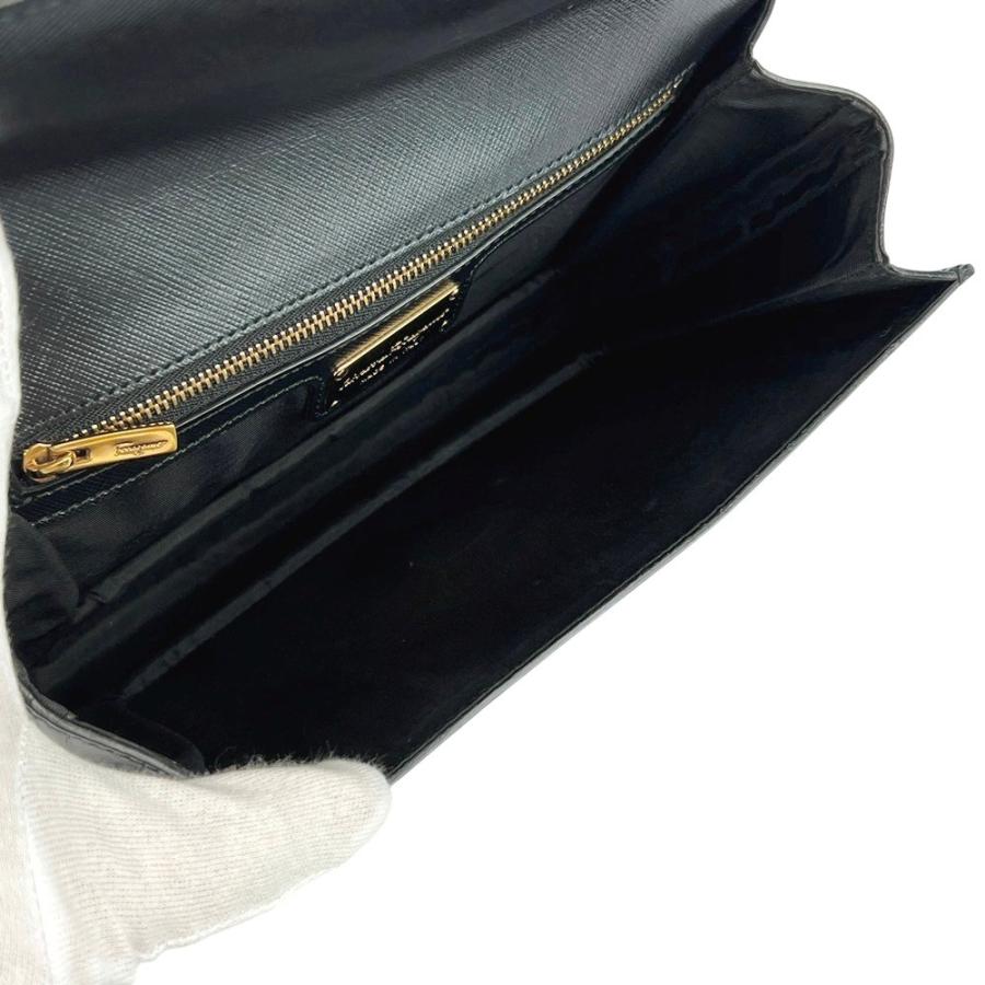 フェラガモ ■美品■ ヴァラ リボン チェーン ショルダー バッグ レザー GP ブラック ゴールド 【700750】1 |  | 08