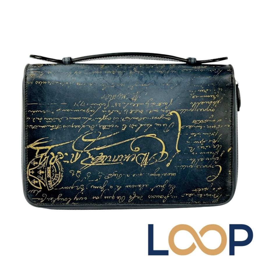 ベルルッティ ■中古■ カリグラフィ ゴールデンパティーヌ ウタウバ ワイド ウォレット 長財布 レザー ネイビー 【720574】11 | 