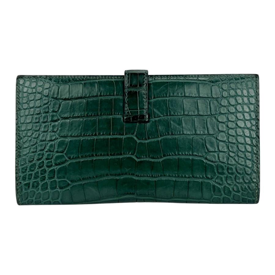 エルメス ■中古■ ベアン クラシック 長財布 ウォレット クロコダイル SS ダークグリーン シルバー □R刻【723902】13 |  | 01