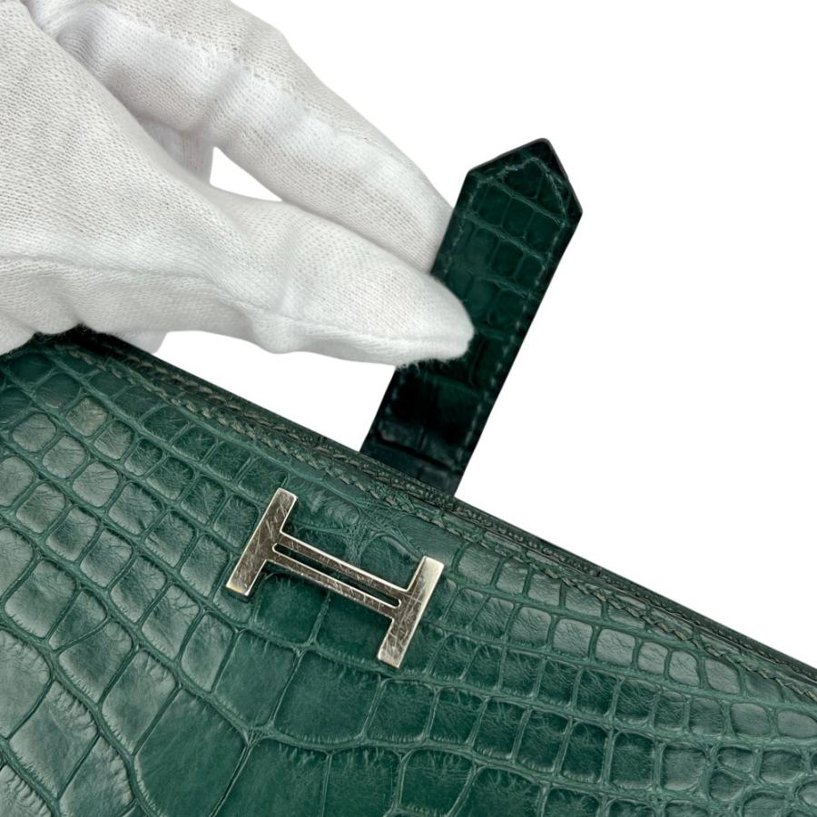 エルメス ■中古■ ベアン クラシック 長財布 ウォレット クロコダイル SS ダークグリーン シルバー □R刻【723902】13 |  | 09