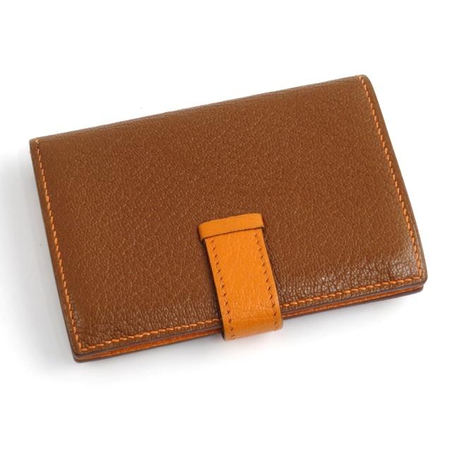 ■美品■　エルメス ベアン カード ケース シェーブル ブラウン オレンジ □M刻 箱 【85161】 □美品□ エルメス ベアン カード ケース シェーブル ブラウン