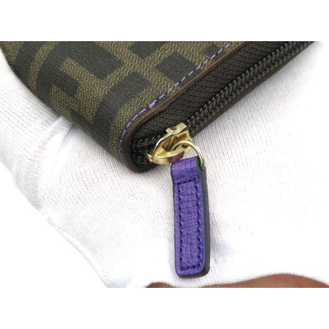 □未使用□ フェンディ ラウンド ジップ 長財布 ズッカ 茶 紫 8M0024