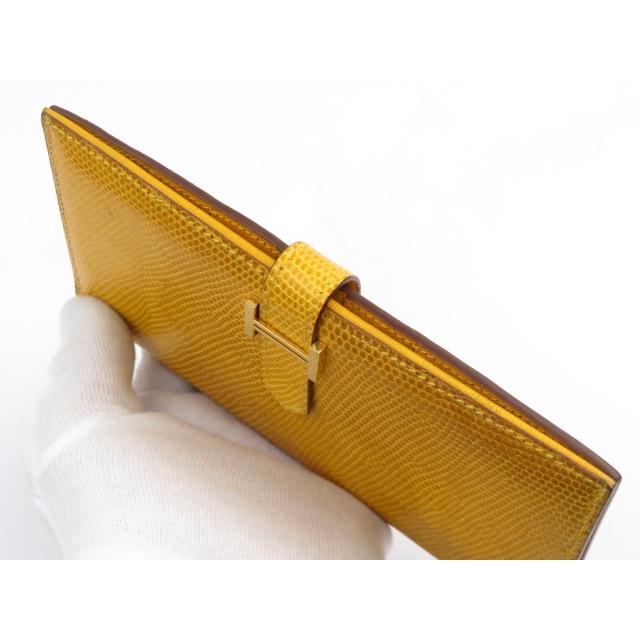 ▼値下げ▼■中古■　エルメス ベアン 二つ折り 長財布 リザード イエロー □F刻 箱 【89091】 ▽値下げ▽□中古□ エルメス ベアン 二つ折り 長財布 リザード