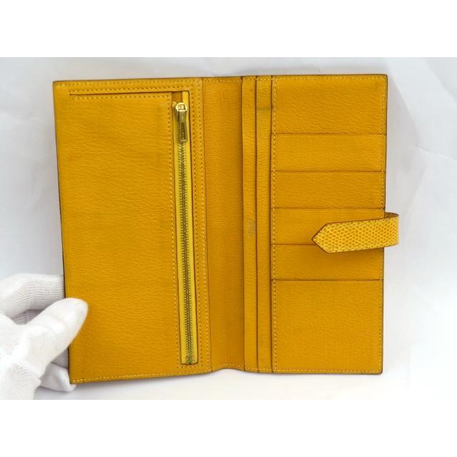 ▼値下げ▼■中古■　エルメス ベアン 二つ折り 長財布 リザード イエロー □F刻 箱 【89091】 ▽値下げ▽□中古□ エルメス ベアン 二つ折り 長財布 リザード