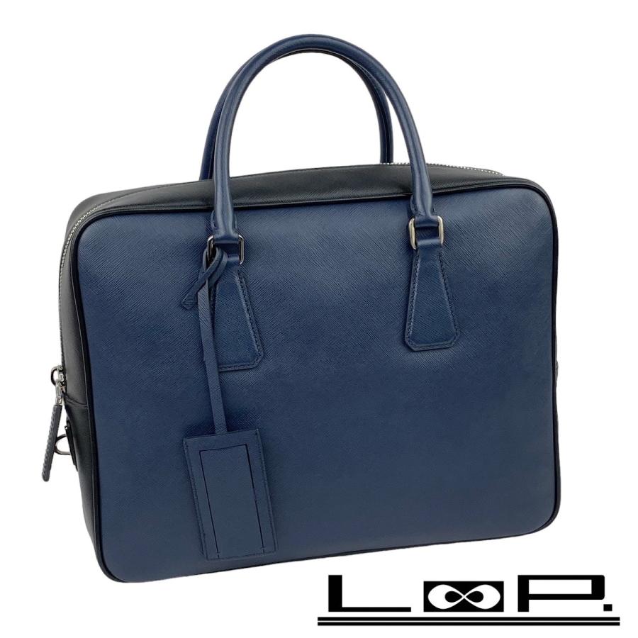 美品 プラダ ビジネス バッグ ブリーフ ケース サフィアーノ ネイビー VS305M 【99427】 : LOOPLAND - 通販 ...