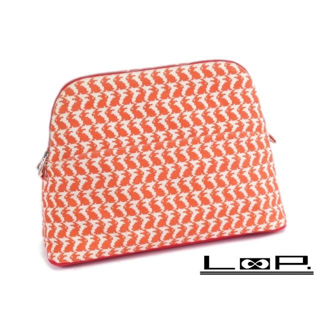 【美品】 HERMES エルメス ボリード ポーチ GM アニモー ピクセル メイク 化粧 小物 うさぎ ウサギ コライユ オレンジ コットン 【A68604】 | 
