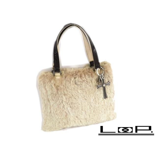 【CHROME HEARTS】 クロムハーツ ファー ミニ ハンド バッグ ベージュ ブラウン レザー シルバー SV 925 【A68947】 | 