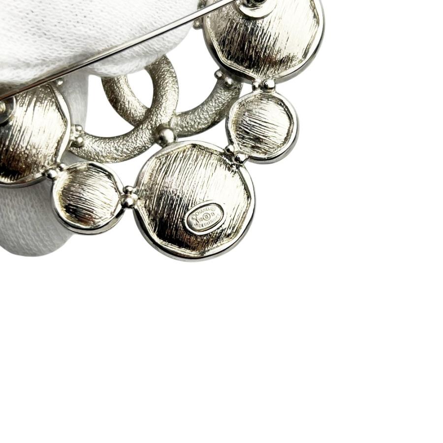CHANEL シルバーブローチ 専用袋付き シャネル □美品□ ココ ブローチ アクセサリー ビジュー クリア