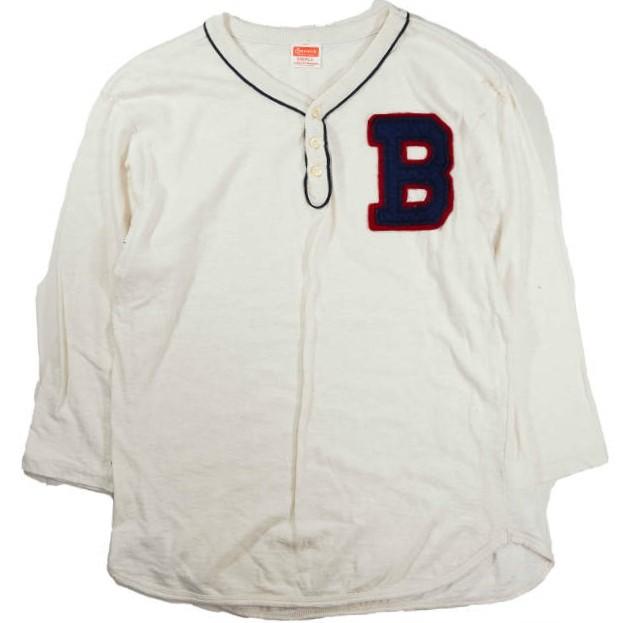 CHESWICK x BEAMS BOY チェスウィック ビームスボーイ 別注 ベースボールTシャツ S ナチュラル 七分袖 ヘンリーネック トップス f1075 | 