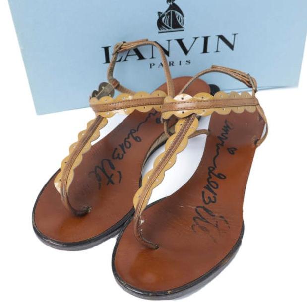 LANVIN ランバン イタリア製 スカラップTストラップレザーサンダル 38