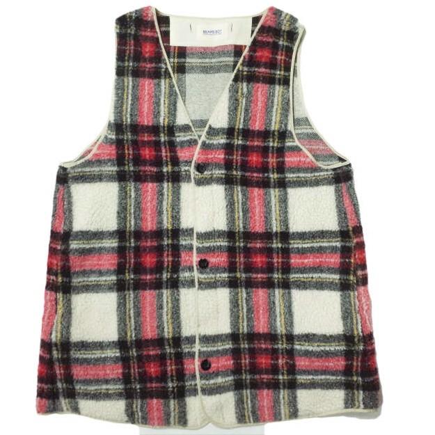 BEAMS BOY ビームスボーイ 19AW チェックボアフリースライナーベスト 13-06-0172-370 ONE SIZE IVORY ジレ タータンチェック g10722 | 