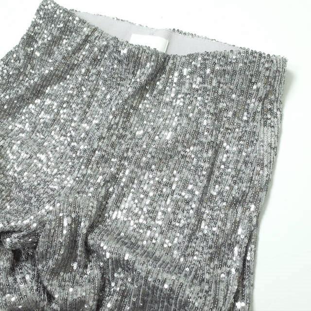H＆M エイチアンドエム スパンコールパンツ S シルバー イージー フレア ボトムス g11080 g11080LOOPヤフー