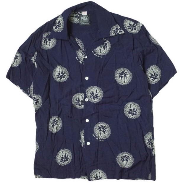 KONABAY HAWAII コナベイハワイ アメリカ製 Palm Tree Rayon Aloha Shirt ヤシの木柄 レーヨンアロハシャツ M ネイビー ハワイ製 g11317 | 