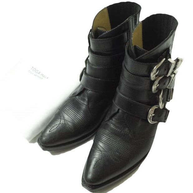 TOGA PULLA トーガ プルラ 4 METAL COWBOY BOOTS 4メタルバックルカウボーイブーツ 1114G 37(23-23.5cm) ブラック ショート g11473 | 