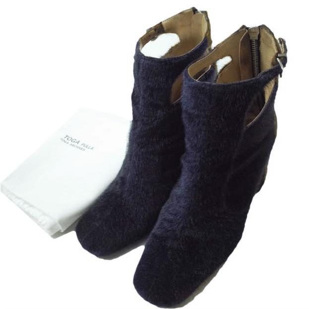TOGA PULLA トーガ プルラ メタルバックル バイカラーアンクルブーツ 0517G 37(23-23.5cm) NAVY/BLACK/BROWN ファー ショート g11475 | 