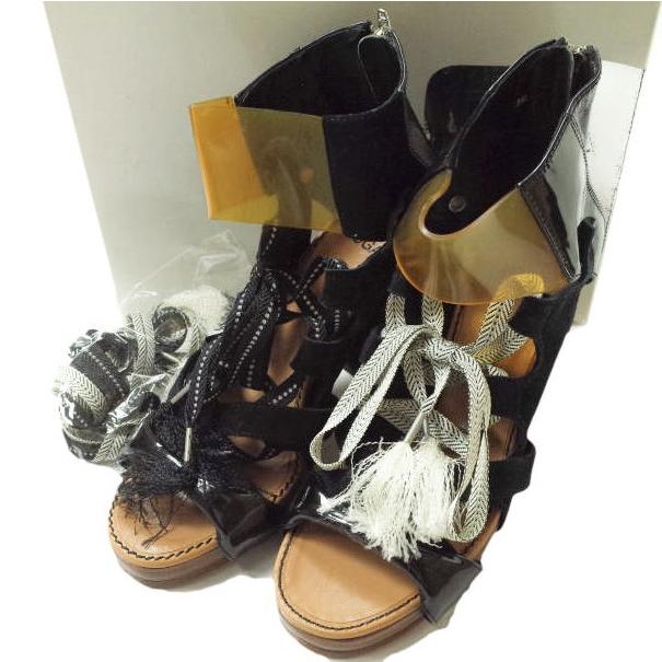 TOGA トーガ 異素材ドッキング レースアップヒールサンダル TA22-AJ522 38(24-24.5cm) ブラック グラディエーター シューズ g11497 | 