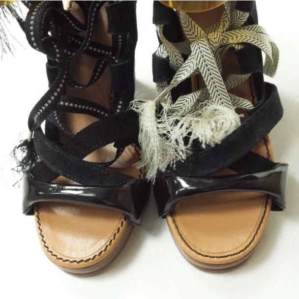 TOGA トーガ 異素材ドッキング レースアップヒールサンダル TA22-AJ522 38(24-24.5cm) ブラック グラディエーター シューズ g11497 |  | 05