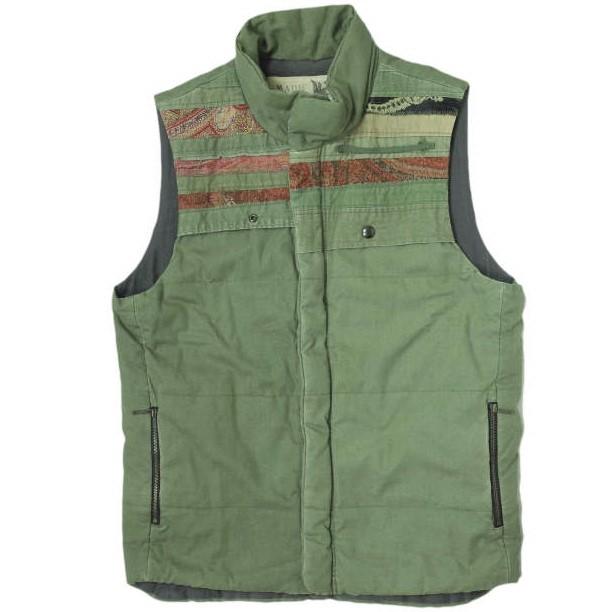 MADE by HEALTH メイドバイヘルス MERROW VEST 民族刺繍 リメイクミリタリー中綿ベスト M オリーブ メローベスト ARMY 解体 再構築 g11532 | 