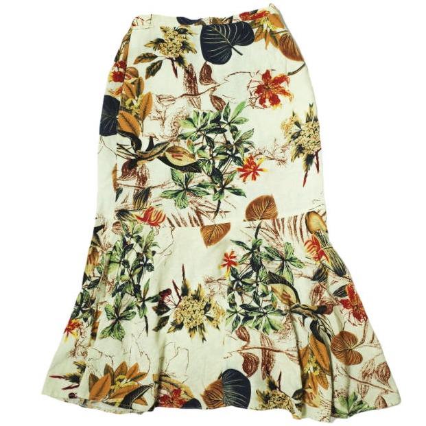 CARICATURE x nano universe カリカチュール ナノユニバース 別注 コットンリネン ボタニカルプリントペプラムスカート S ベージュ g11804 | 