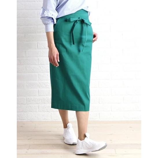 SACRA サクラ 日本製 コットンリネンストレッチ ウエストリボン付き 膝下丈 タイトスカート 118120121 38 グリーン ボトムス g11806 |  | 07