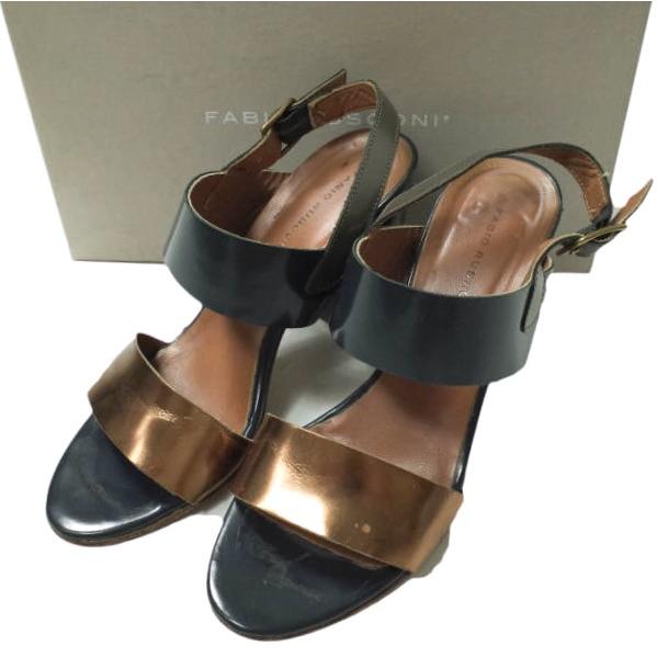 FABIO RUSCONI ファビオルスコーニ イタリア製 MAR427 チャンキーヒールレザーストラップサンダル 37(23.5cm) NAVY シューズ g12077 | 