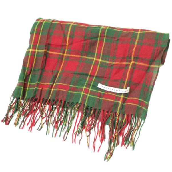 sunaokuwahara スナオクワハラ タータンチェックフリンジストール レッド マフラー g12120 | 