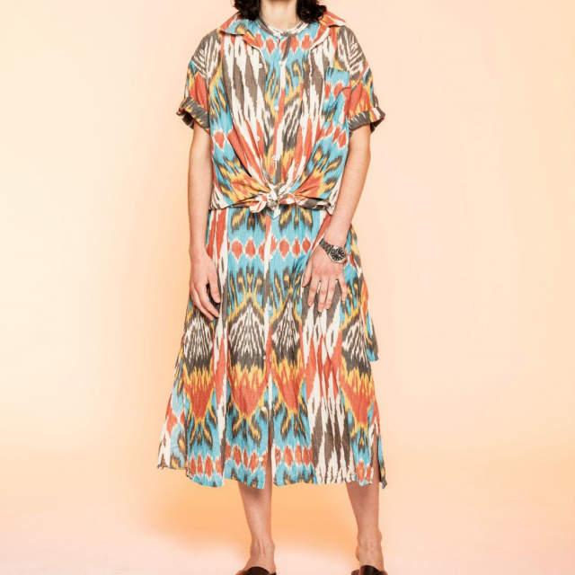 Engineered Garments エンジニアードガーメンツ 22SS イカット柄 ノースリーブバンドカラーワンピース 1 ロング ドレス g12135 |  | 07