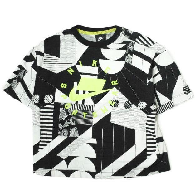 NIKE SPORTSWEAR NSW ナイキ スポーツウェア AS W NSW NSP TOP SS 総柄プリントTシャツ AT0565-101 L ブラック/ホワイト トップス g12164 | 