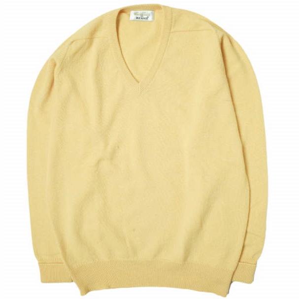 WILLIAM LOCKIE x BEAMS PLUS ウィリアムロッキー ビームス スコットランド製 ラムズウールVネックニット XL イエロー セーター g12379 | 