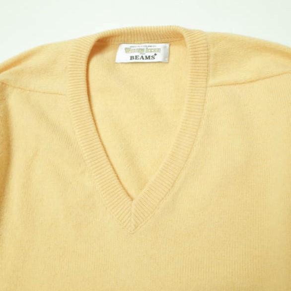 WILLIAM LOCKIE x BEAMS PLUS ウィリアムロッキー ビームス スコットランド製 ラムズウールVネックニット XL イエロー セーター g12379 |  | 03