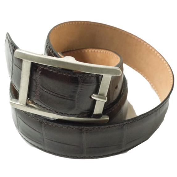 新品 AMBOISE アンボワーズ フランス製 クロコ型押しレザーベルト 6160/1115 NS 85/34 ブラウン バックル g12398 | 