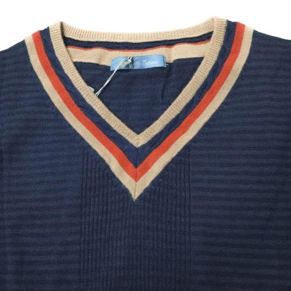 新品 soe ソーイ COSTUME コットンウール Vネックラインニット MW-08002 L ネイビー セーター プルオーバー ボーダー トップス g12405 |  | 03