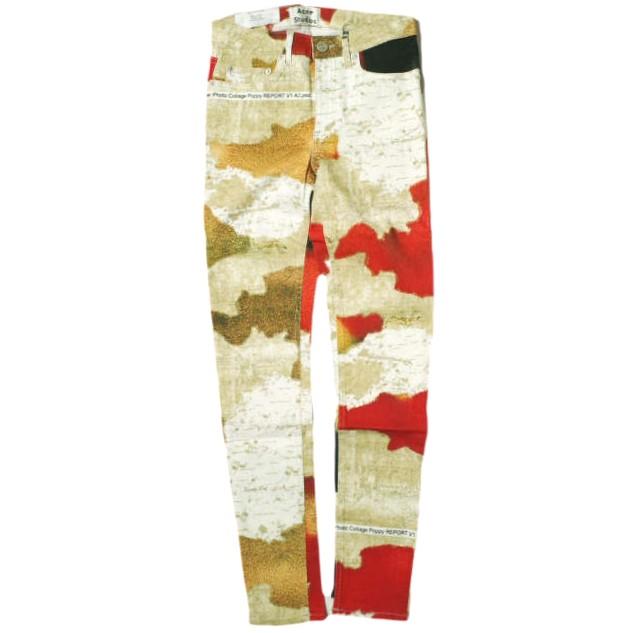 新品 Acne Studios アクネストゥディオズ SKIN 5 W POPPY グラフィックスキニーパンツ 26 BEIGE 5P ジップフライ ボトムス g12498 | 
