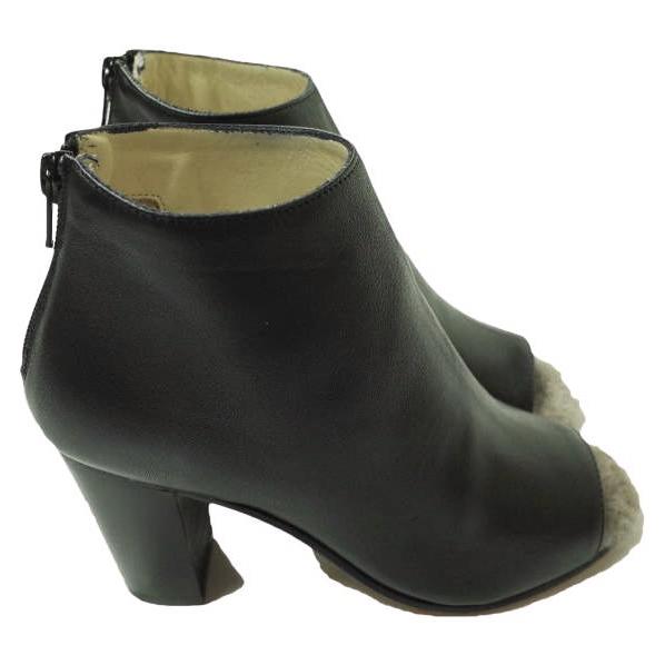 新品 FABIO RUSCONI ファビオルスコーニ オープントゥバックジップショートブーツ I-1127 35(22-22.5cm) ブラック ボア ヒール g12590 |  | 02