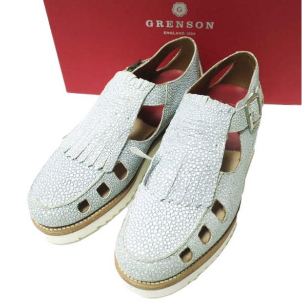新品 GRENSON グレンソン ETHEL キルトタッセルストラップレザーシューズ 210427 UK5D(24cm) BLUE STINGRAY 定価47,300円 革靴 サンダル 新品 GRENSON グレンソン ETHEL キルトタッセルストラップレザー