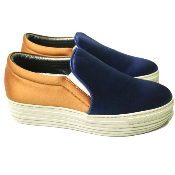 新品 Joshua Sanders ジョシュアサンダース SATIN SLIP-ON バイカラーサテンスリッポン 10018 38(24-24.5cm) BLUE/ORANGE スニーカー |  | 02