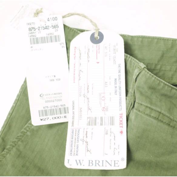 新品 J.W.BRINE ジェイダブリューブライン イタリア製 VALE コットンヘリンボーンカーゴパンツ 14582 29 OLIVE 定価29,700円 g12642 |  | 02