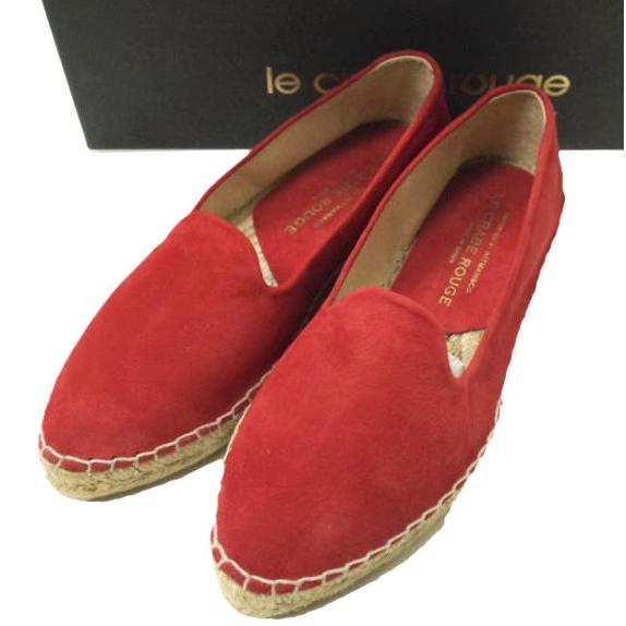 新品 LE CRABE ROUGE ルクラベルージュ スペイン製 スエードエスパドリーユ HI5134002 36(23cm) RED レザー スリッポン シューズ g12647 | 