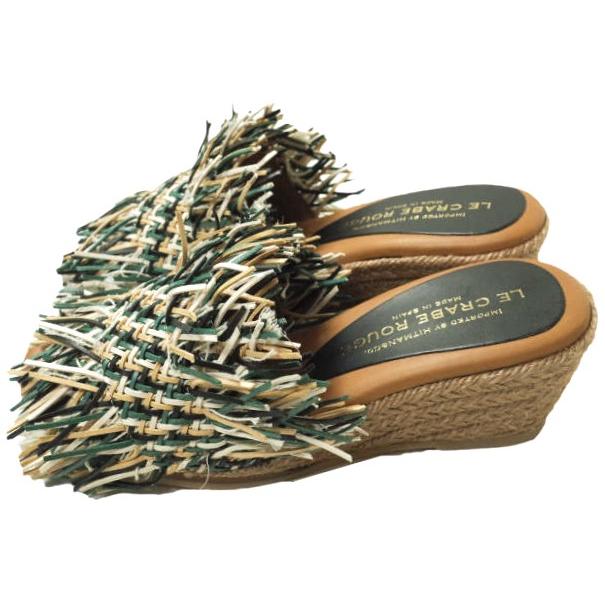 新品 LE CRABE ROUGE ルクラベルージュ スペイン製 COLUMBIA 異素材フリンジ ウエッジソールサンダル 35(22.5cm) BLACK/GREEN/CUERO g12652 |  | 01