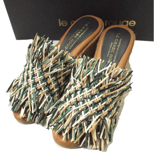 新品 LE CRABE ROUGE ルクラベルージュ スペイン製 COLUMBIA 異素材フリンジ ウエッジソールサンダル 36(23cm) BLACK/GREEN/CUERO g12654 | 
