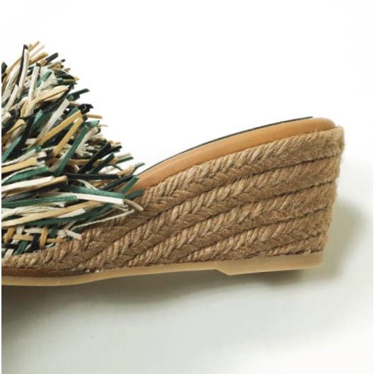 新品 LE CRABE ROUGE ルクラベルージュ スペイン製 COLUMBIA 異素材フリンジ ウエッジソールサンダル 36(23cm) BLACK/GREEN/CUERO g12655 |  | 07