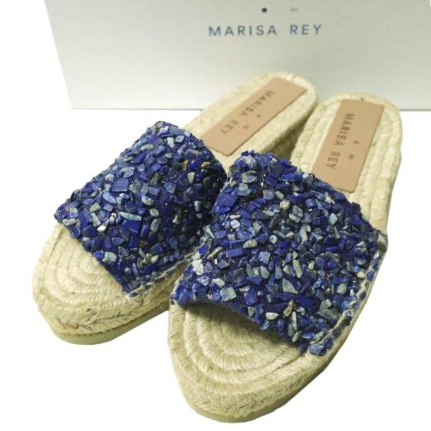 新品 MARISA REY マリサレイ スペイン製 TAMARU ビジューエスパドリーユサンダル 35(22cm) NAVY フラット シューズ g12681 | 