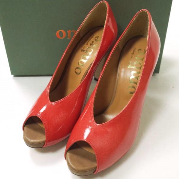 新品 ombre de peridopal オンブルドゥペリドパール パテントレザーオープントゥヒールパンプス OM1410-008 36 1/2(23-23.5cm) RED g12714 | 